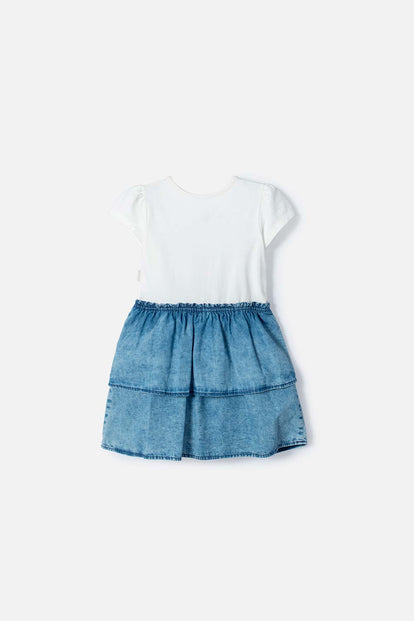 VESTIDO DE MINNIE MOUSE MARFIL Y AZUL DE FALDA CON BOLEROS PARA NIÑA 2T A 5T