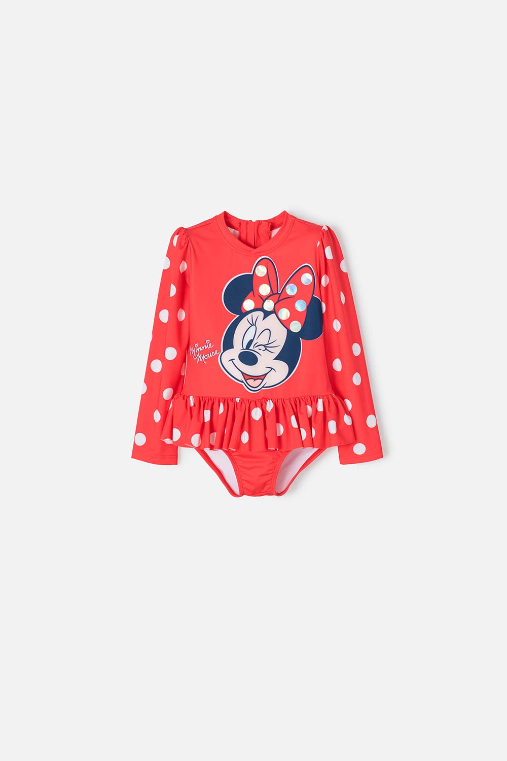 VESTIDO DE BAÑO MINNIE MOUSE MANGA LARGA ROJO PARA NIÑA 2T A 5T MIC