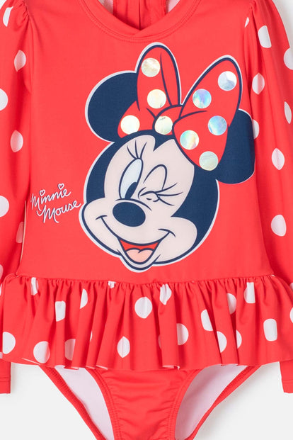 VESTIDO DE BAÑO MINNIE MOUSE MANGA LARGA ROJO PARA NIÑA 2T A 5T