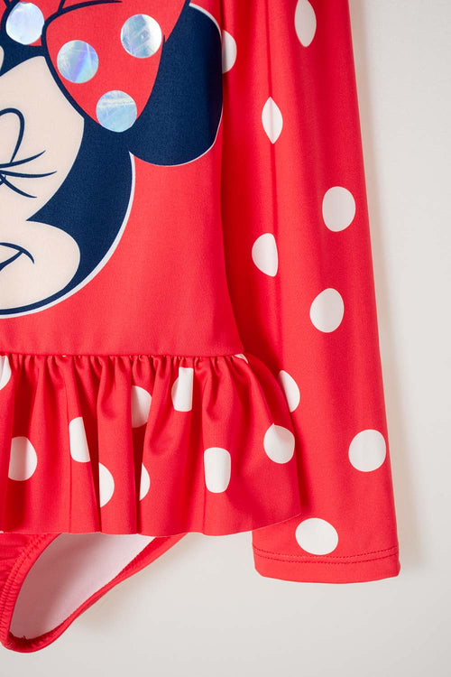 Card slide image -  VESTIDO DE BAÑO MINNIE MOUSE MANGA LARGA ROJO PARA NIÑA 2T A 5T