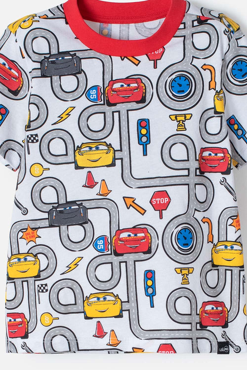Card slide image -  PIJAMA DE CARS CON PANTALÓN LARGO BLANCO Y ROJO PARA NIÑO 2T A 5T