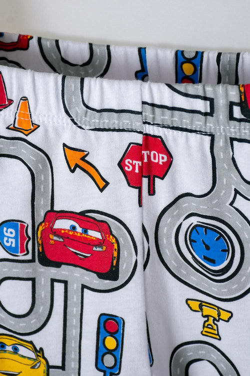 Card slide image -  PIJAMA DE CARS CON PANTALÓN LARGO BLANCO Y ROJO PARA NIÑO 2T A 5T