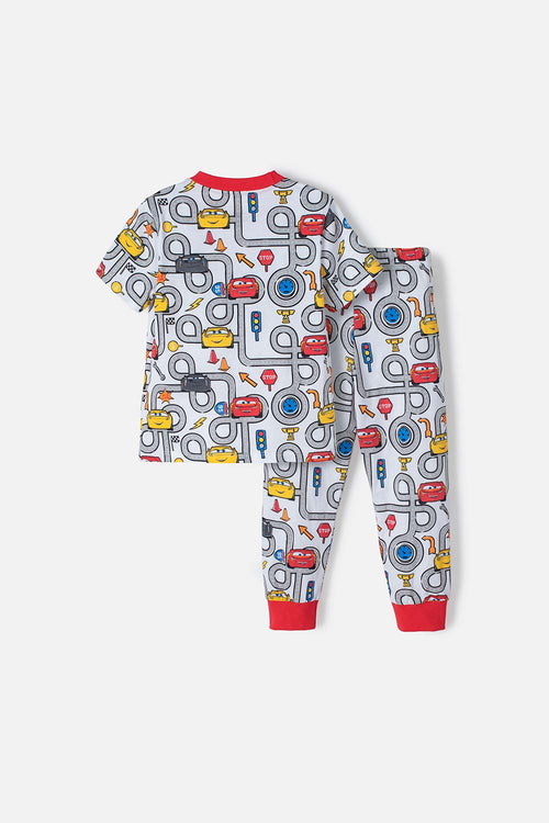 Card slide image -  PIJAMA DE CARS CON PANTALÓN LARGO BLANCO Y ROJO PARA NIÑO 2T A 5T
