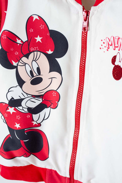 CHAQUETA DE MINNIE MOUSE CON CIERRE MARFIL Y ROJO PARA NIÑA 2T A 5T