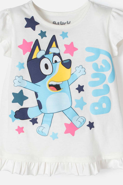 CONJUNTO DE BLUEY MARFIL Y AZUL DE LEGGINS PARA NIÑA 2T A 5T