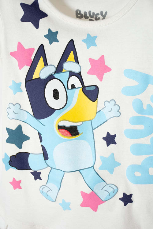 CONJUNTO DE BLUEY MARFIL Y AZUL DE LEGGINS PARA NIÑA 2T A 5T