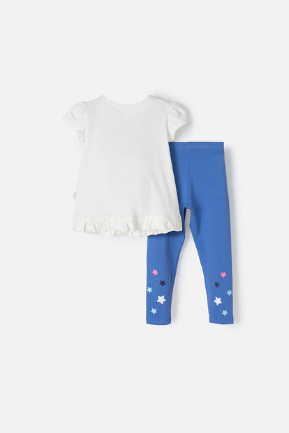 CONJUNTO DE BLUEY MARFIL Y AZUL DE LEGGINS PARA NIÑA 2T A 5T