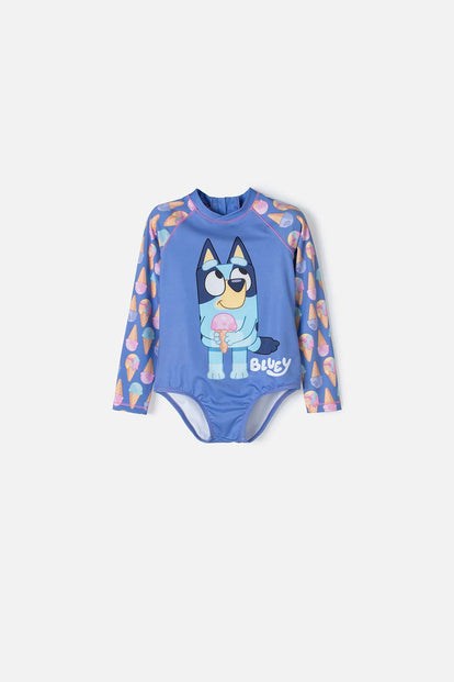  VESTIDO DE BAÑO DE BLUEY MULTICOLOR MANGA LARGA PARA NIÑA 2T A 6T