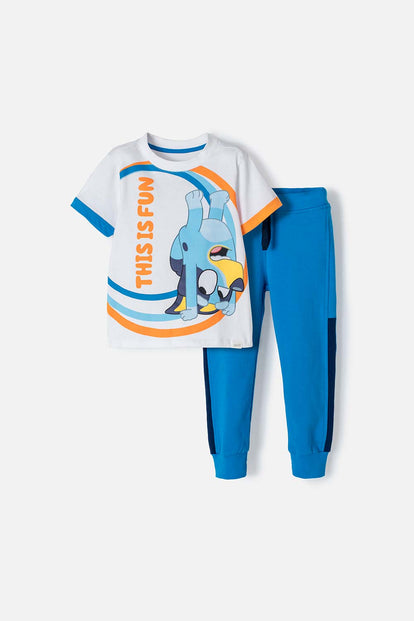 CONJUNTO DE BLUEY AZUL Y BLANCO DE PANTALÓN LARGO PARA NIÑO 2T A 6T