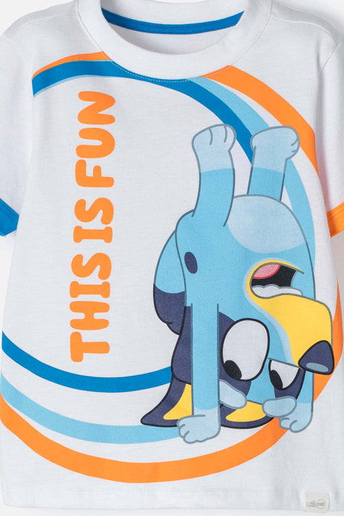 CONJUNTO DE BLUEY AZUL Y BLANCO DE PANTALÓN LARGO PARA NIÑO 2T A 6T