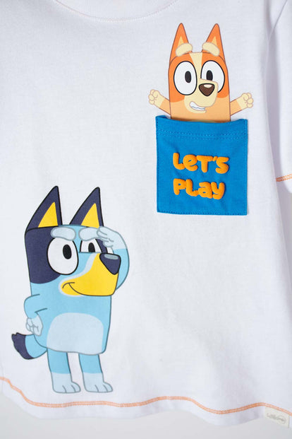  CAMISETA DE BLUEY BLANCA MANGA CORTA PARA NIÑO 2T A 5T