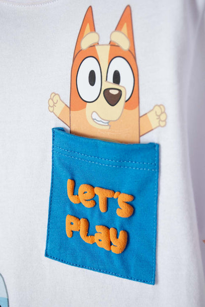 CAMISETA DE BLUEY BLANCA MANGA CORTA PARA NIÑO 2T A 5T