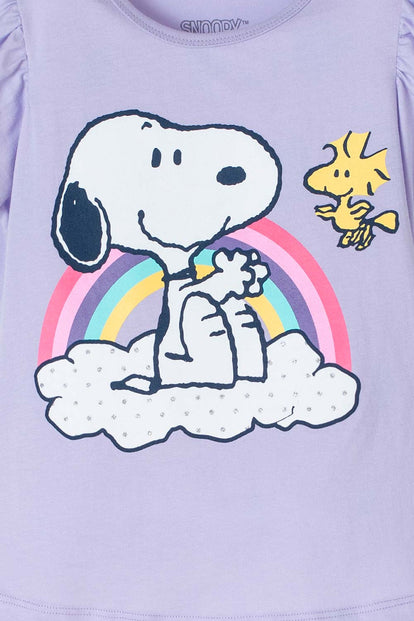 CAMISETA DE SNOPPY MANGA CORTA LILA PARA NIÑA 2T A 5T