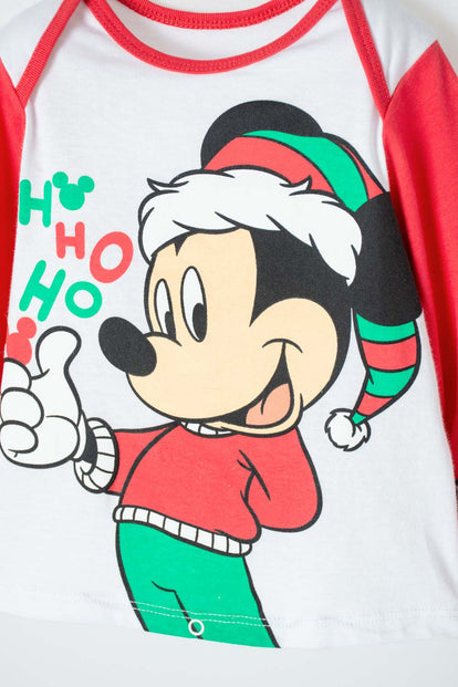 PIJAMA DE MICKEY MOUSE BLANCA, ROJA Y VERDE DE PANTALÓN LARGO PARA BEBÉ UNISEX