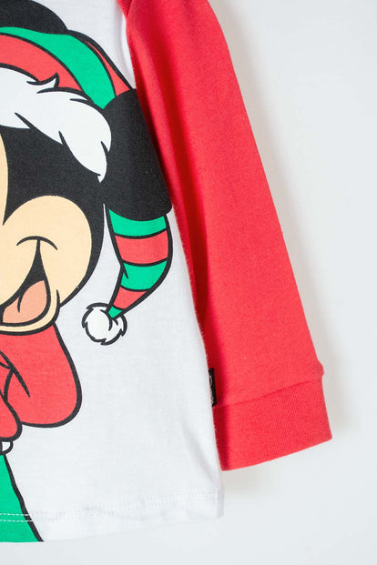 PIJAMA DE MICKEY MOUSE BLANCA, ROJA Y VERDE DE PANTALÓN LARGO PARA BEBÉ UNISEX
