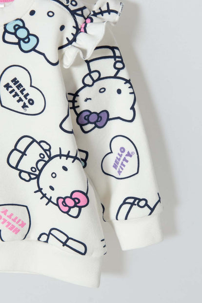 CONJUNTO HELLO KITTY PANTALÓN LARGO MARFIL PARA BEBÉ NIÑA