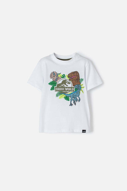  CAMISETA DE JURASSIC WORLD BLANCA MANGA CORTA PARA NIÑO 2T A 5T