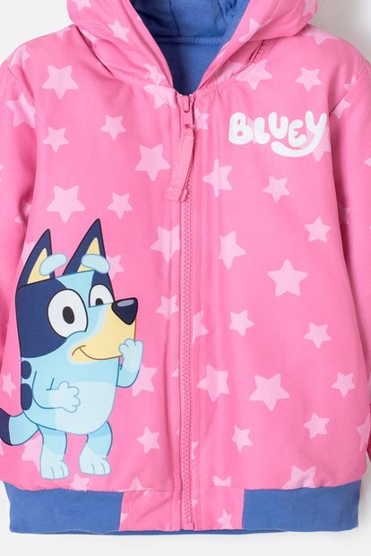 CHAQUETA DE BLUEY ROSADA Y AZUL CON CAPUCHA PARA NIÑA 2T A 6T