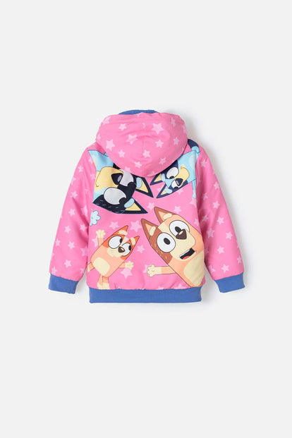 CHAQUETA DE BLUEY ROSADA Y AZUL CON CAPUCHA PARA NIÑA 2T A 6T