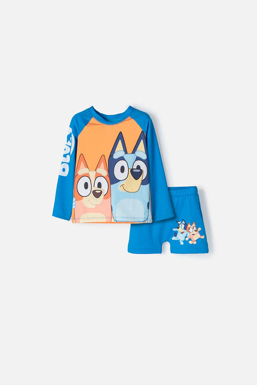 Card slide image -  CONJUNTO DE BAÑO DE BLUEY AZUL Y NARANJA MANGA LARGA PARA NIÑO 2T A 6T