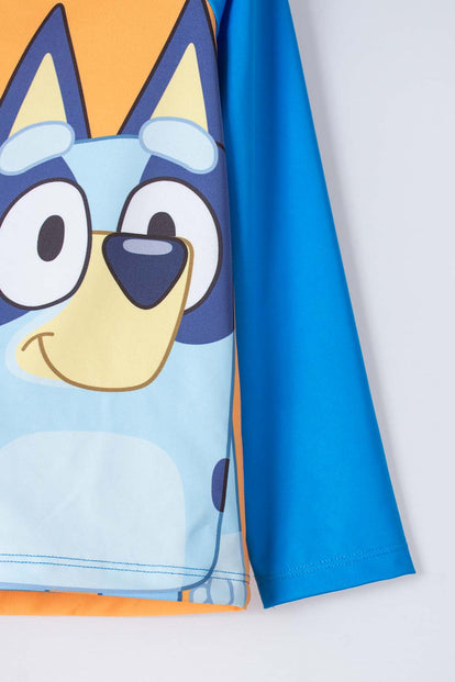 CONJUNTO DE BAÑO DE BLUEY AZUL Y NARANJA MANGA LARGA PARA NIÑO 2T A 6T