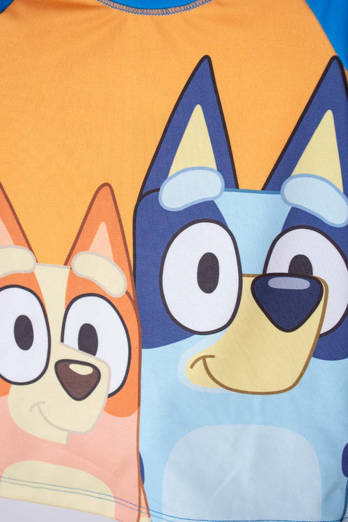 Card slide image -  CONJUNTO DE BAÑO DE BLUEY AZUL Y NARANJA MANGA LARGA PARA NIÑO 2T A 6T