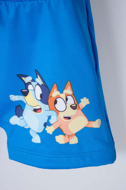 CONJUNTO DE BAÑO DE BLUEY AZUL Y NARANJA MANGA LARGA PARA NIÑO 2T A 6T