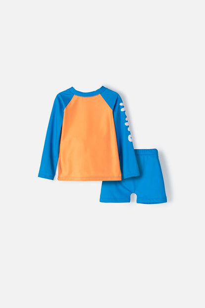 CONJUNTO DE BAÑO DE BLUEY AZUL Y NARANJA MANGA LARGA PARA NIÑO 2T A 6T