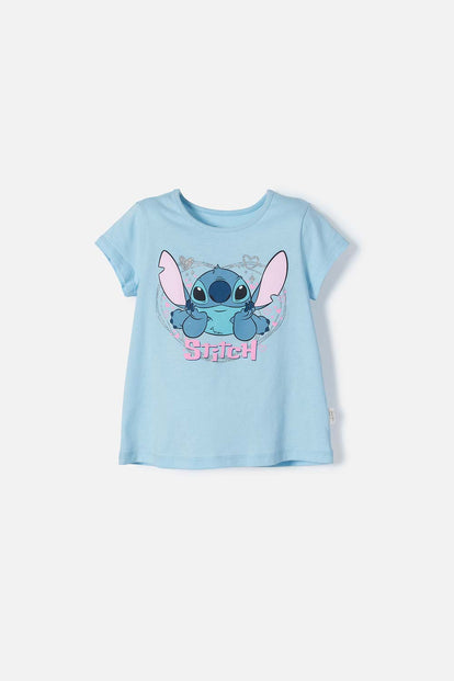  CAMISETA DE STITCH MANGA CORTA AZUL PARA NIÑA 2T A 5T