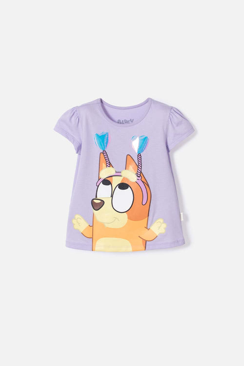 Card slide image -  CAMISETA DE BLUEY MANGA CORTA LAVANDA CLARO PARA NIÑA 2T A 6T