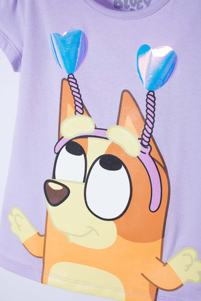 CAMISETA DE BLUEY MANGA CORTA LAVANDA CLARO PARA NIÑA 2T A 6T