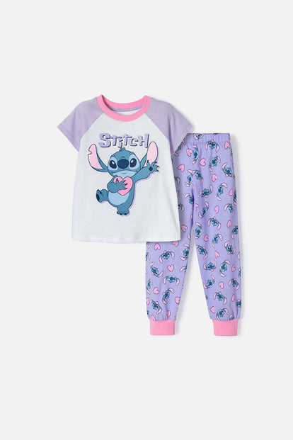  PIJAMA DE STITCH CON PANTALÓN BLANCO Y LILA PARA NIÑA 2T A 5T