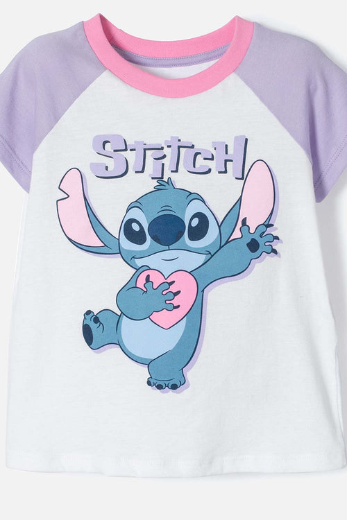 Card slide image -  PIJAMA DE STITCH CON PANTALÓN BLANCO Y LILA PARA NIÑA 2T A 5T