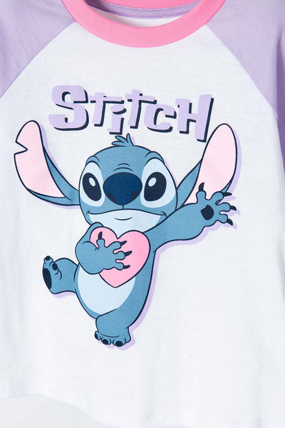  PIJAMA DE STITCH CON PANTALÓN BLANCO Y LILA PARA NIÑA 2T A 5T