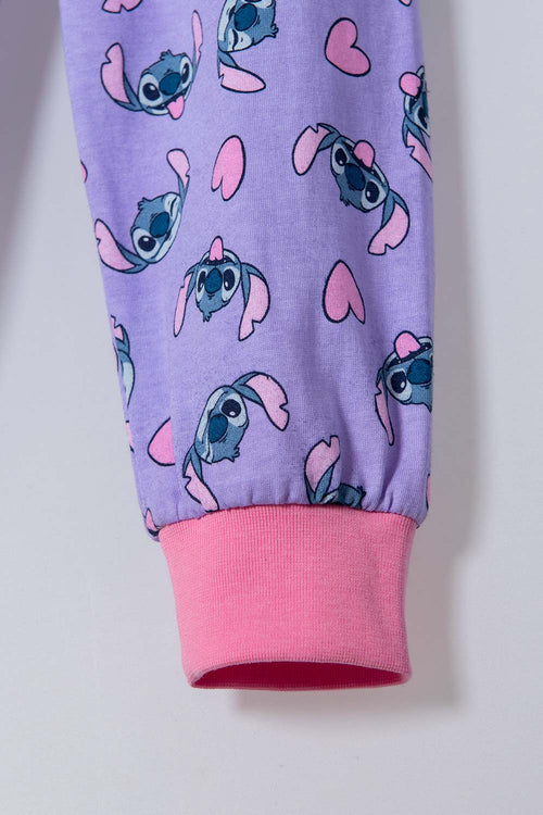 Card slide image -  PIJAMA DE STITCH CON PANTALÓN BLANCO Y LILA PARA NIÑA 2T A 5T