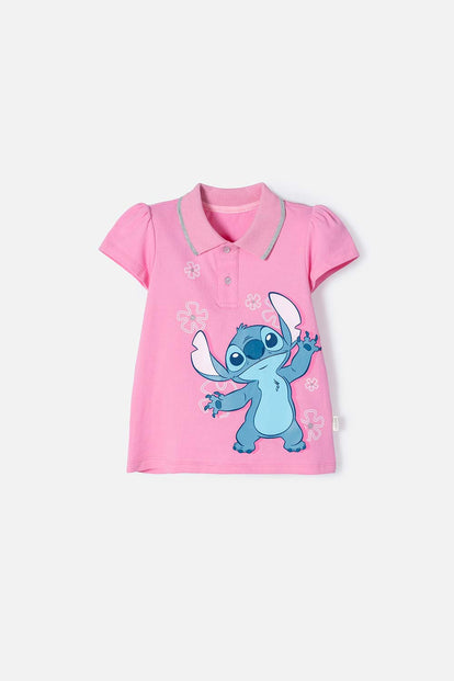 CAMISETA TIPO POLO DE STITCH ROSADA CON ESTAMPADO PARA NIÑA 2T A 5T 152215 95314 2T