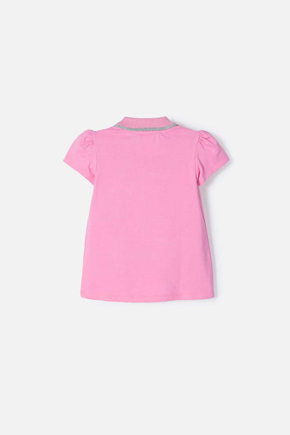 CAMISETA TIPO POLO DE STITCH ROSADA CON ESTAMPADO PARA NIÑA 2T A 5T