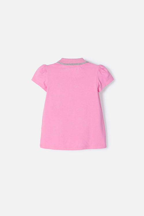 Card slide image -  CAMISETA TIPO POLO DE STITCH ROSADA CON ESTAMPADO PARA NIÑA 2T A 5T