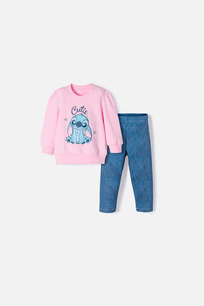  CONJUNTO DE STITCH CON PANTALÓN ROSADO Y AZUL PARA BEBÉ NIÑA