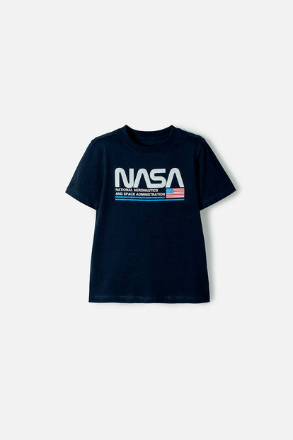  CAMISETA NASA MANGA CORTA AZUL OSCURO PARA NIÑO 2T A 5T