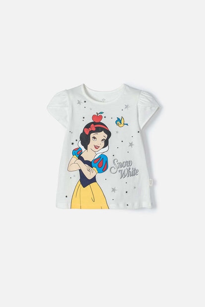  CAMISETA DE BLANCANIEVES MARFIL ESTAMPADA EN FRENTE PARA NIÑA 2T A 5T