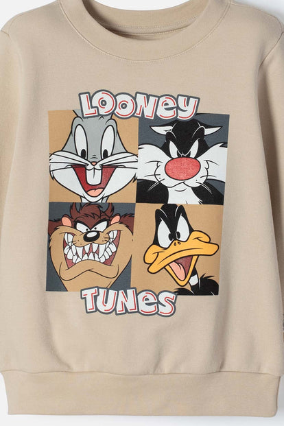 BUZO LOONEY TUNES CERRADO CAQUI PARA NIÑO 2T A 5T