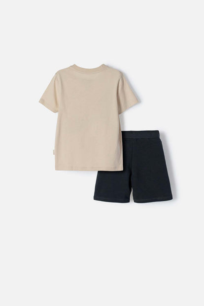 CONJUNTO DE LOS LOONEY TUNES CAQUI Y GRIS DE PANTALÓN CORTO PARA NIÑO 2T A 5T