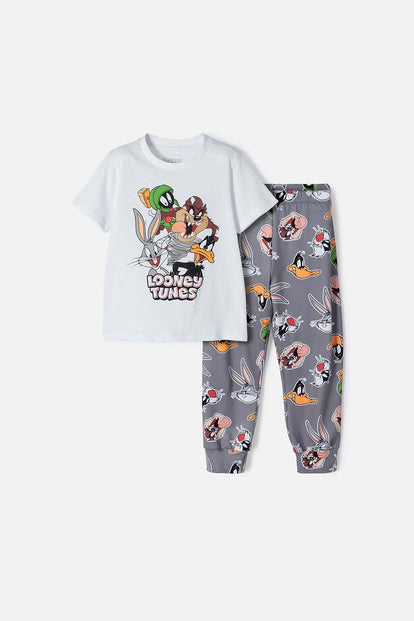  PIJAMA DE LOS LOONEY TUNES BLANCA Y GRIS MANGA CORTA PARA NIÑO 2T A 5T
