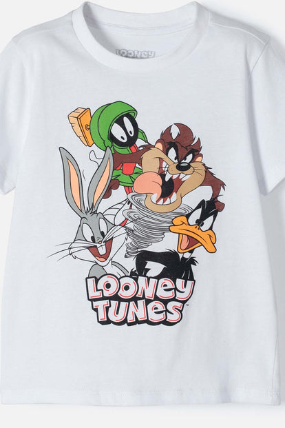 PIJAMA DE LOS LOONEY TUNES BLANCA Y GRIS MANGA CORTA PARA NIÑO 2T A 5T