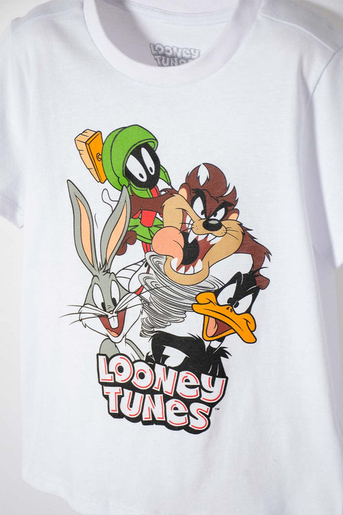 Card slide image -  PIJAMA DE LOS LOONEY TUNES BLANCA Y GRIS MANGA CORTA PARA NIÑO 2T A 5T