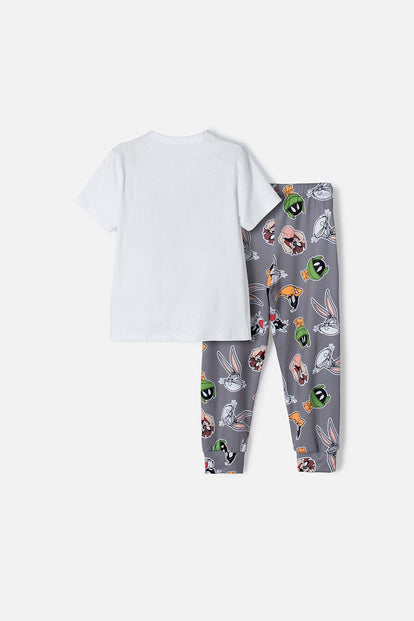  PIJAMA DE LOS LOONEY TUNES BLANCA Y GRIS MANGA CORTA PARA NIÑO 2T A 5T
