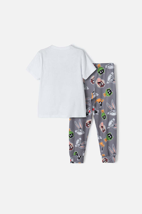 Card slide image -  PIJAMA DE LOS LOONEY TUNES BLANCA Y GRIS MANGA CORTA PARA NIÑO 2T A 5T