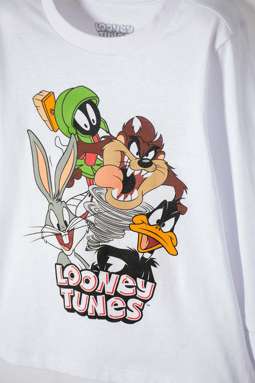 Card slide image -  PIJAMA DE LOS LOONEY TUNES BLANCA Y GRIS MANGA LARGA PARA NIÑO 2T A 5T