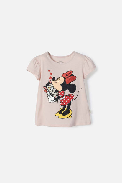  CAMISETA DE MINNIE MOUSE MANGA CORTA ROSADO PARA NIÑA 2T A 5T